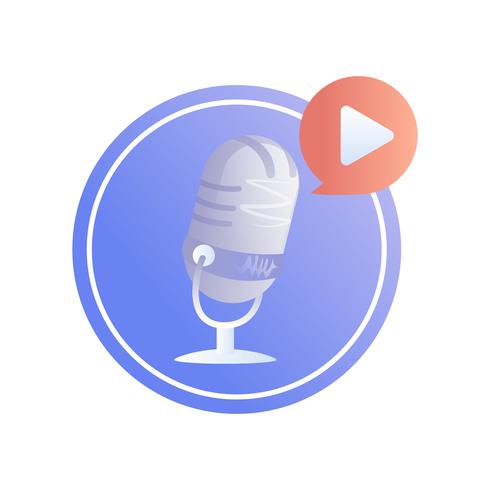 Logo podcast. En mikrofon med uppspelningsknapp. Vektor platt illustration
