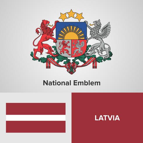 Lettland Nationellt Emblem, Karta och flagga vektor