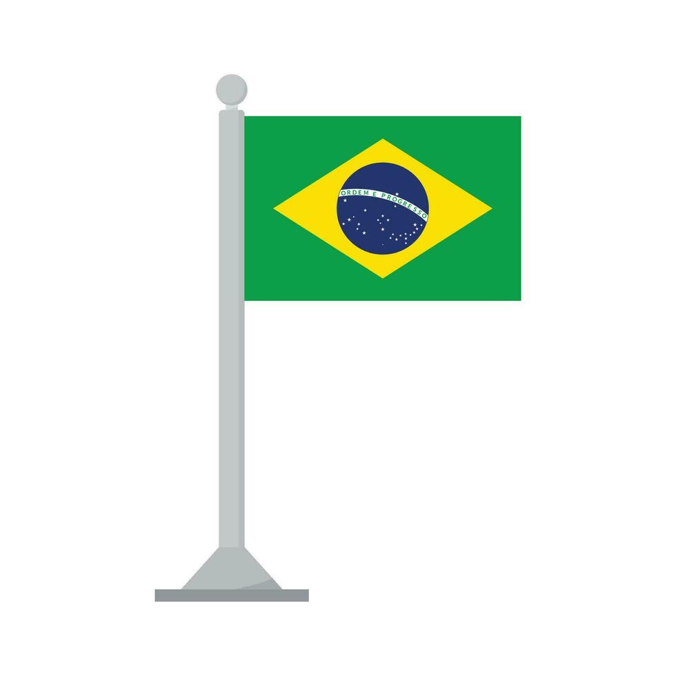 Flagge von Brasilien auf Fahnenstange isoliert vektor