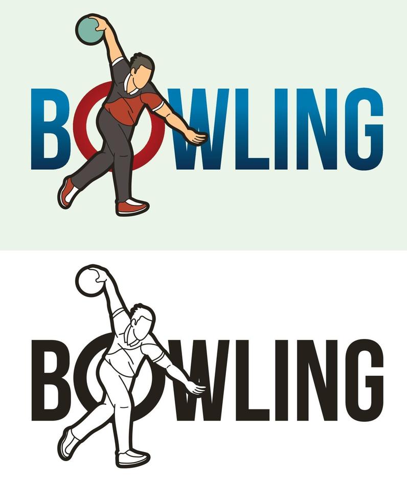 Bowling-Schrift mit Sportspielern vektor