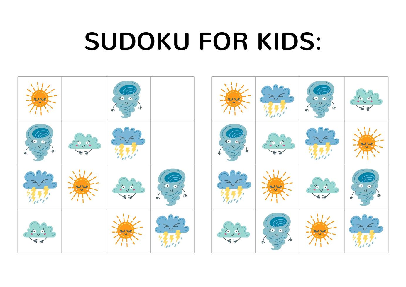 Sudoku-Spiel für Kinder mit süßen Bildern. vektor