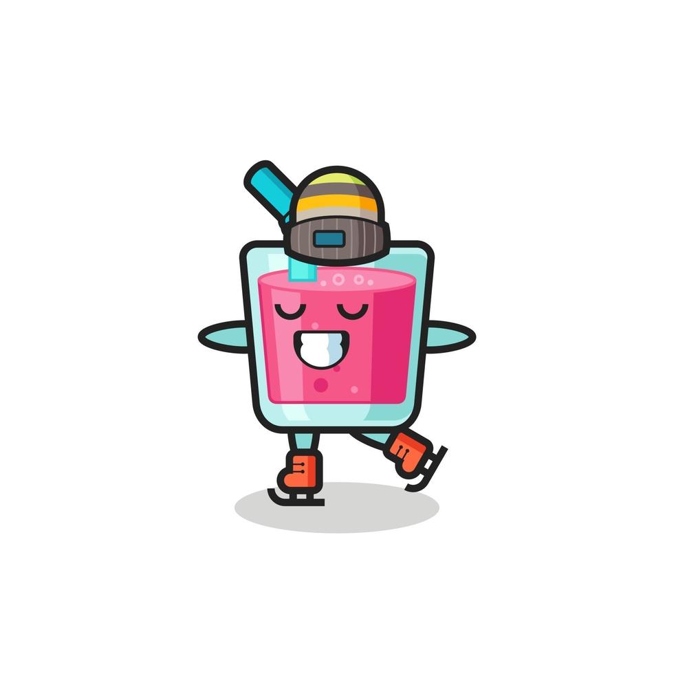 Erdbeersaft-Cartoon als Eislaufspieler, der performt vektor