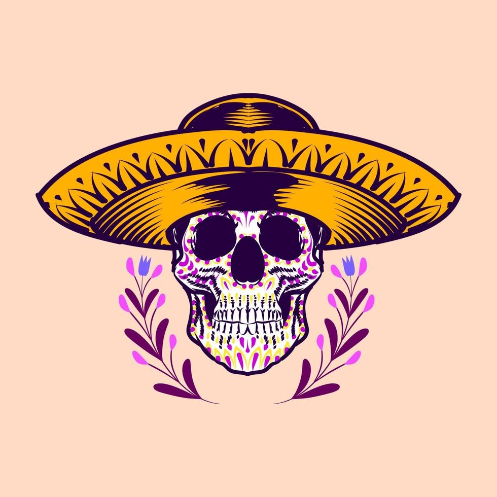 dekorativa skallehuvud mexikansk hatt dag av döda mexico illustration vektor