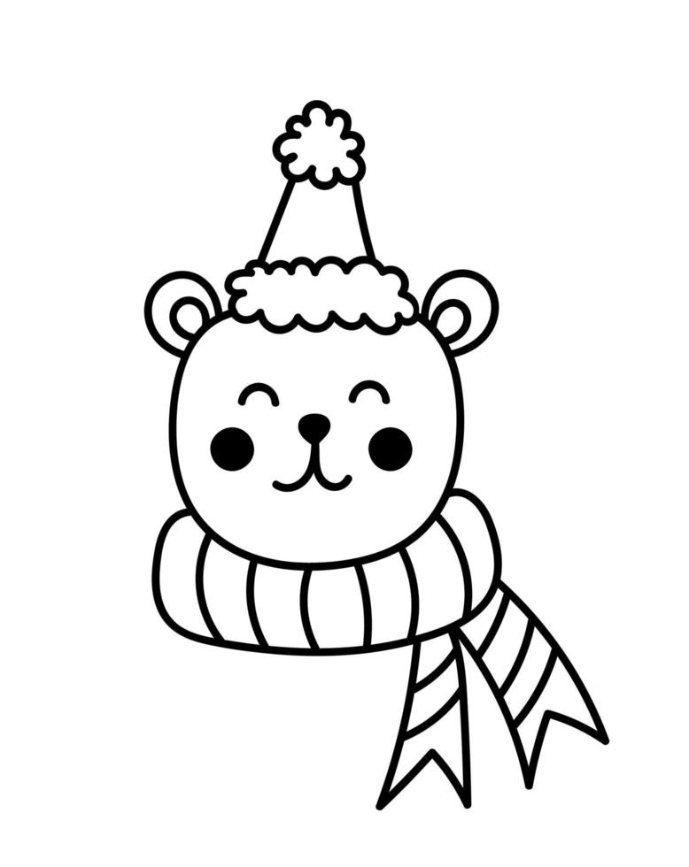 söt leende björn i hatt med pompon och halsduk vektor