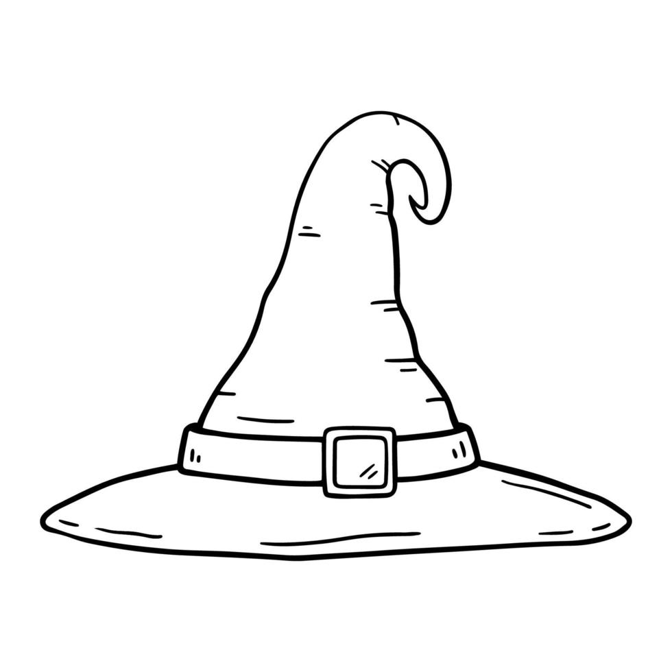 häxa hatt med spänne isolerad på vit bakgrund i doodle stil vektor