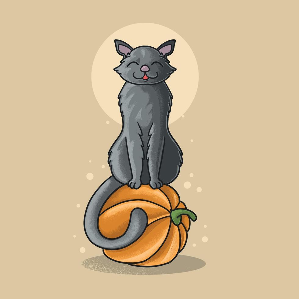 süße schwarze Katze und Kürbis Illustration Grunge-Stil vektor