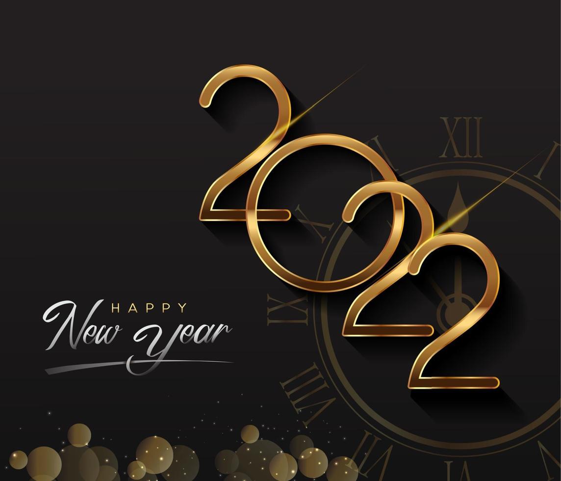Frohes neues Jahr 2022 - neues Jahr glänzender Hintergrund mit goldener Uhr vektor