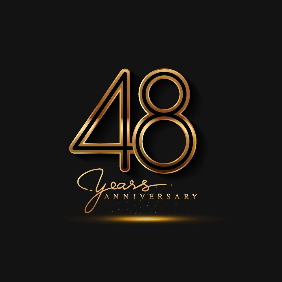 48 års jubileumslogotyp gyllene färgad isolerad på svart bakgrund vektor
