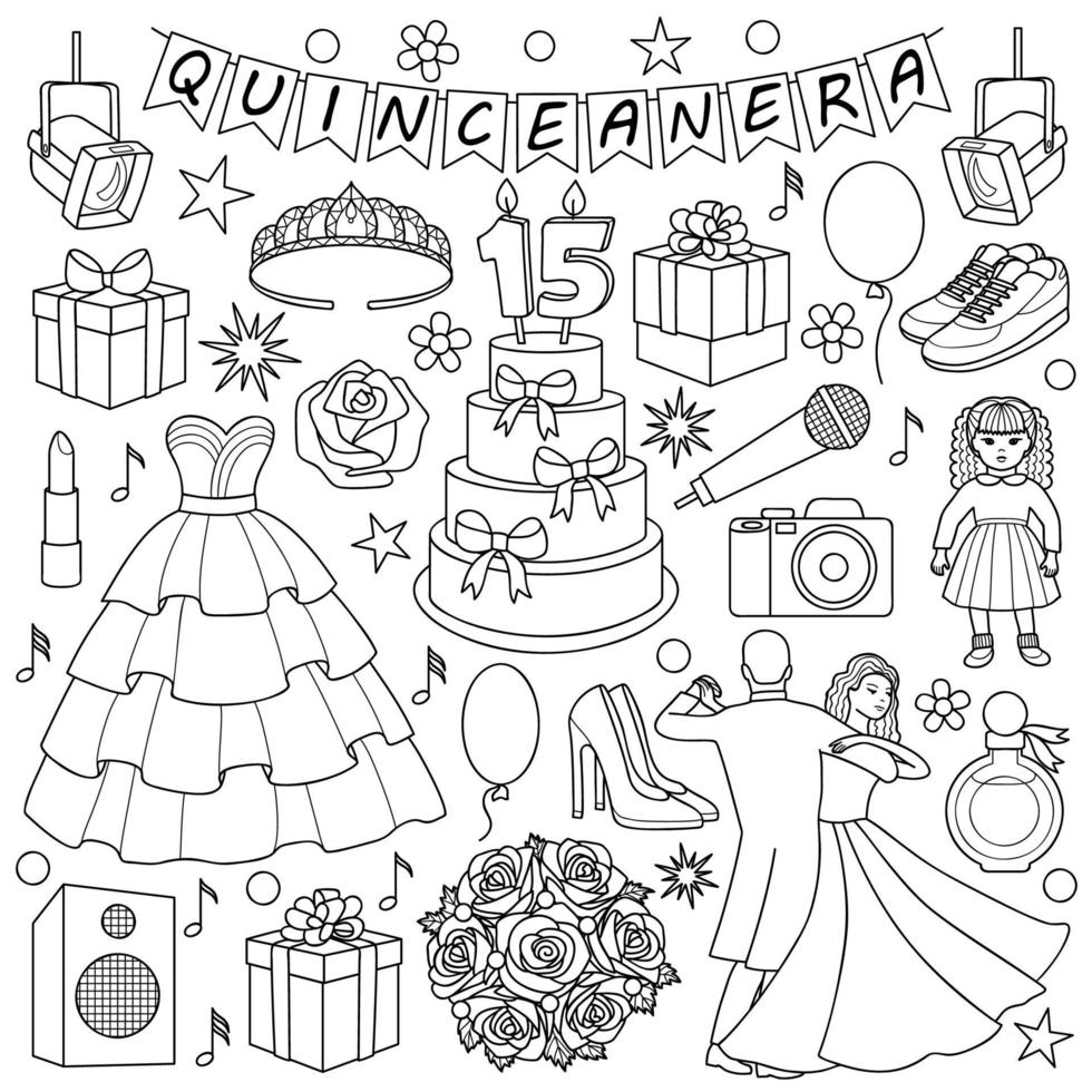 Quinceanera-Doodle-Set vektor