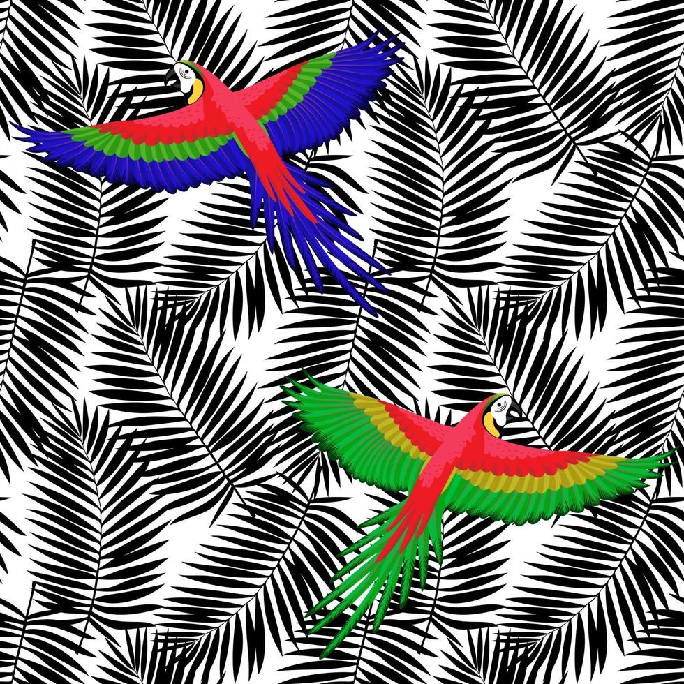 papegojor och palmblad sömlösa mönster vektor