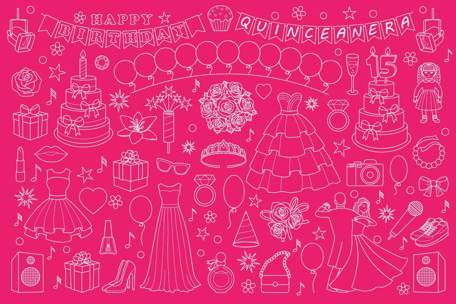 Geburtstags-Doodle-Set für Mädchen vektor