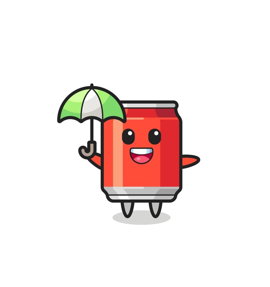 söt drink kan illustration som håller ett paraply vektor