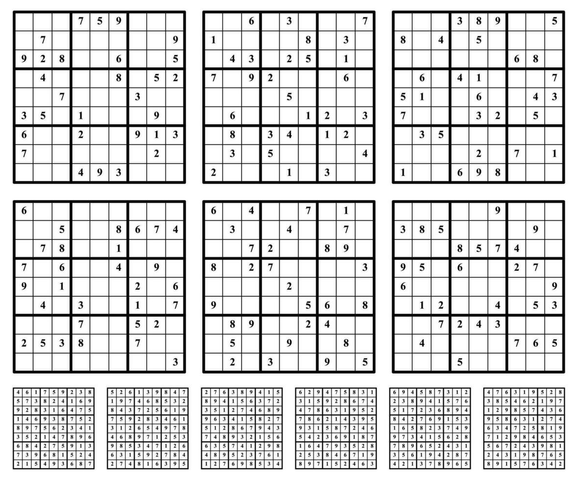 sudoku spel uppsättning med svarar. enkel vektor design