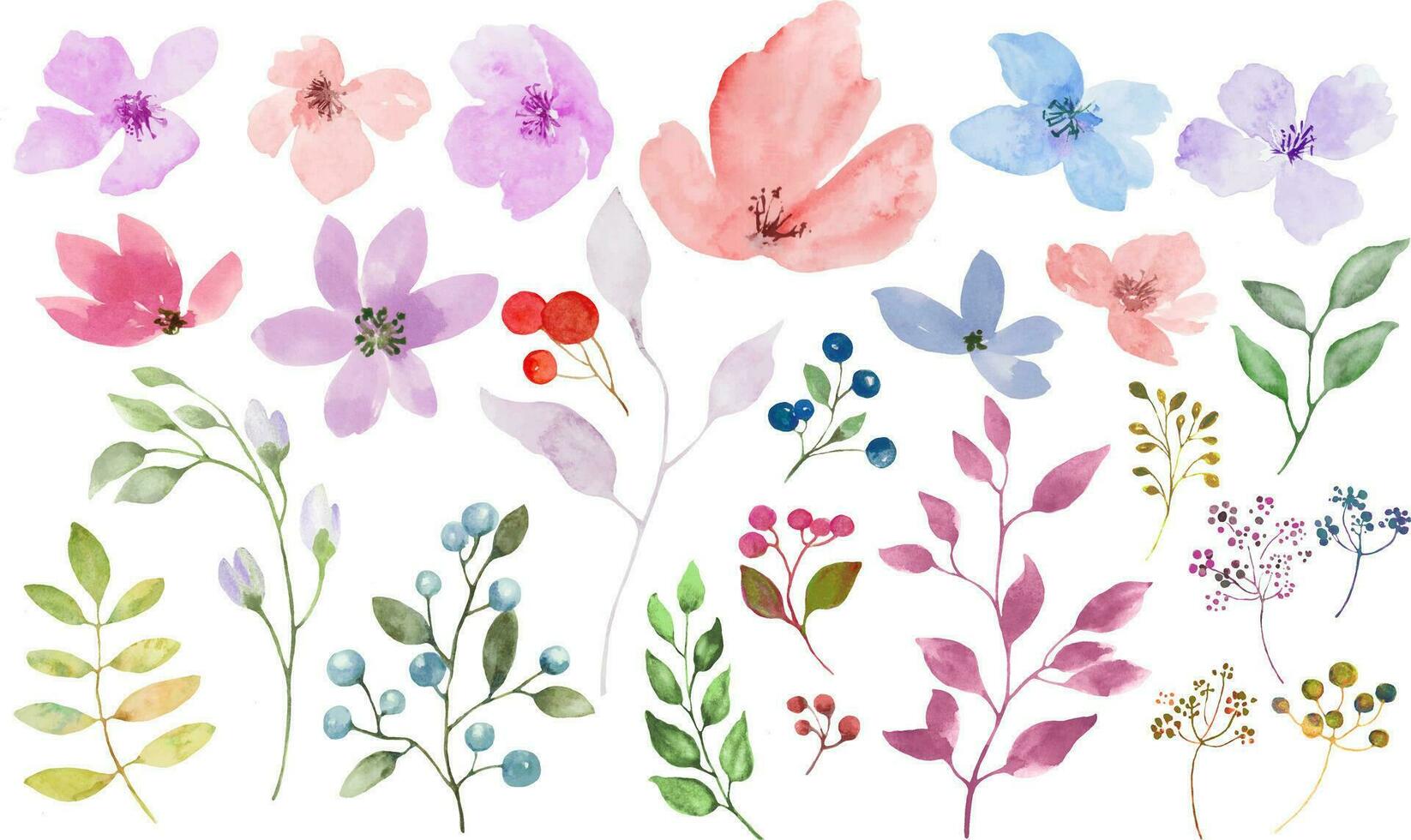 vattenfärg blommig uppsättning. hand teckning illustration isolerat på vit bakgrund. vektor