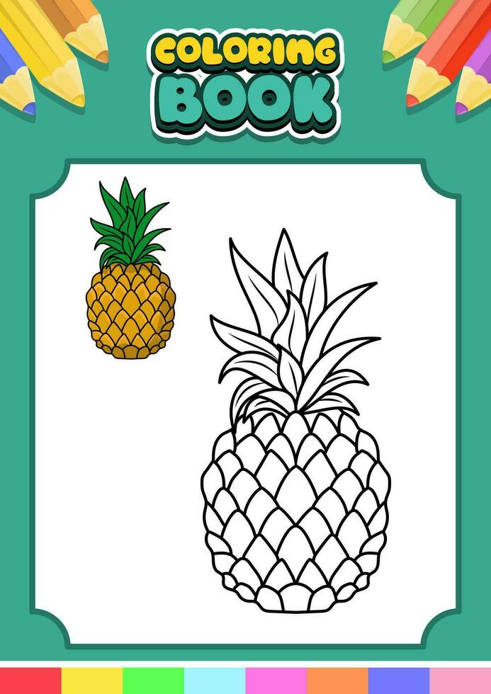 frukt färg bok för ungar. ananas vektor illustration