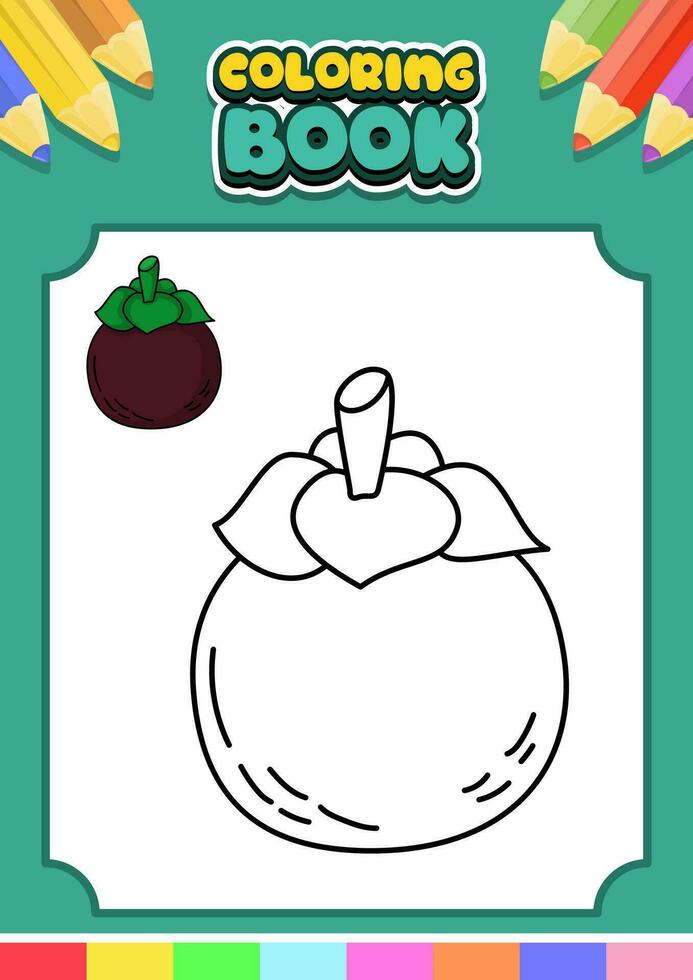 frukt färg bok för ungar. mangostan vektor illustration