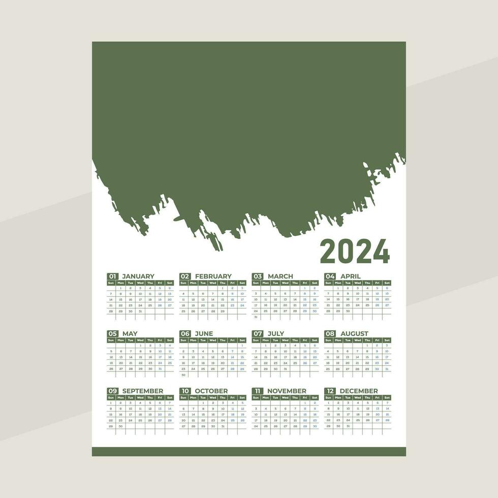 einer Seite Mauer Kalender 2024, monatlich Kalender Vorlage, Mauer Kalender 2024, korporativ Kalender Design vektor