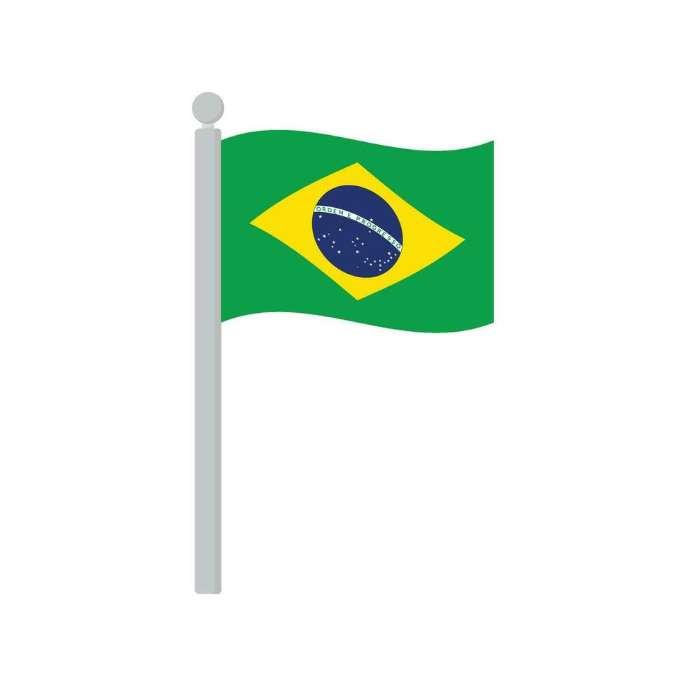 Flagge von Brasilien auf Fahnenstange isoliert vektor