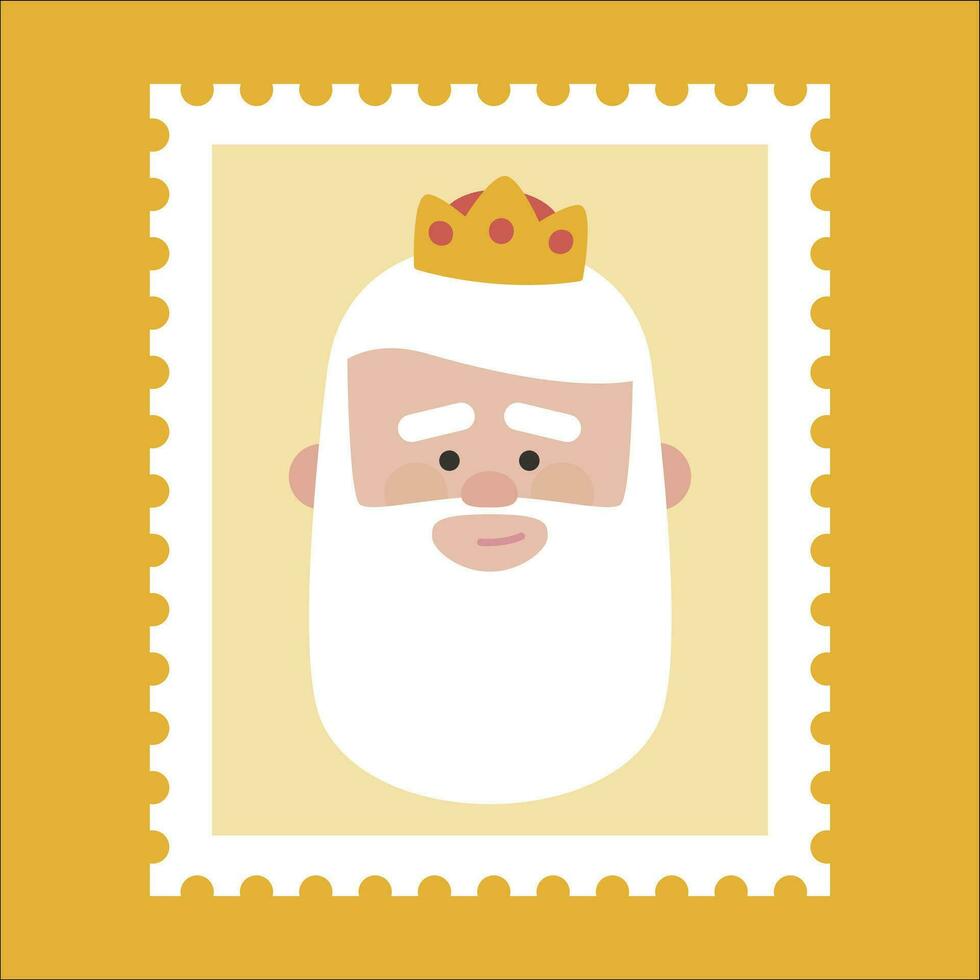König Melchor Gelb Porto Briefmarke. Weihnachten Ornament isoliert vektorisiert. Weisen, weise Mann vektor