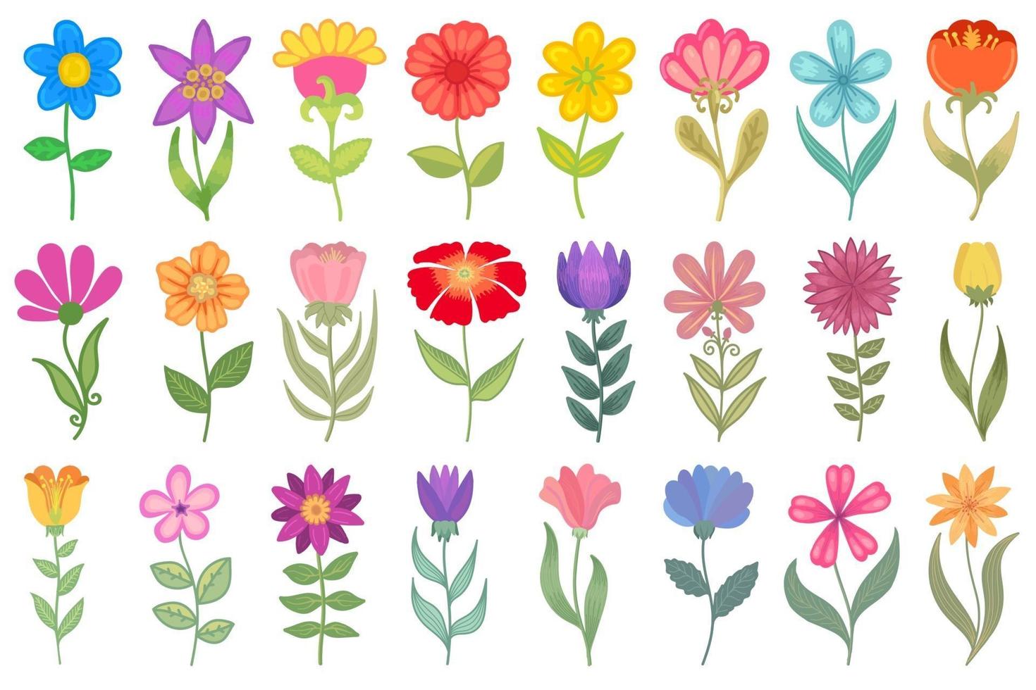 färgglad blommig uppsättning. samling av vektor blommiga illustrationer