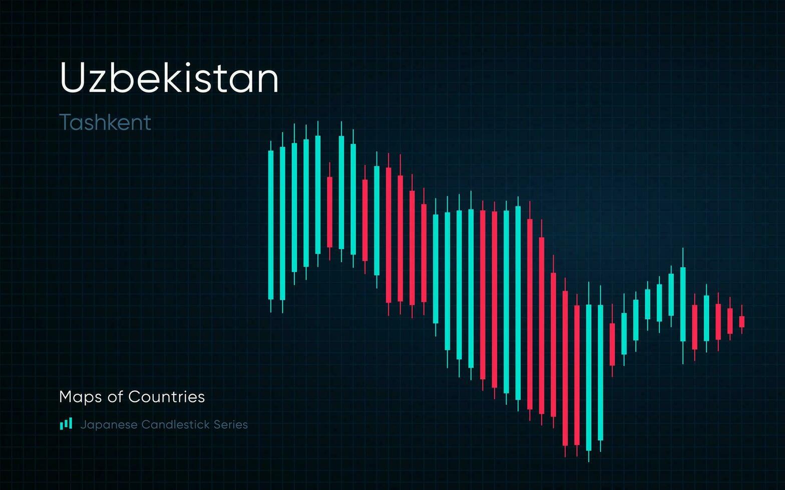 Usbekistan Karte ist gezeigt im ein Diagramm mit Riegel und Linien. japanisch Leuchter Diagramm Serie vektor