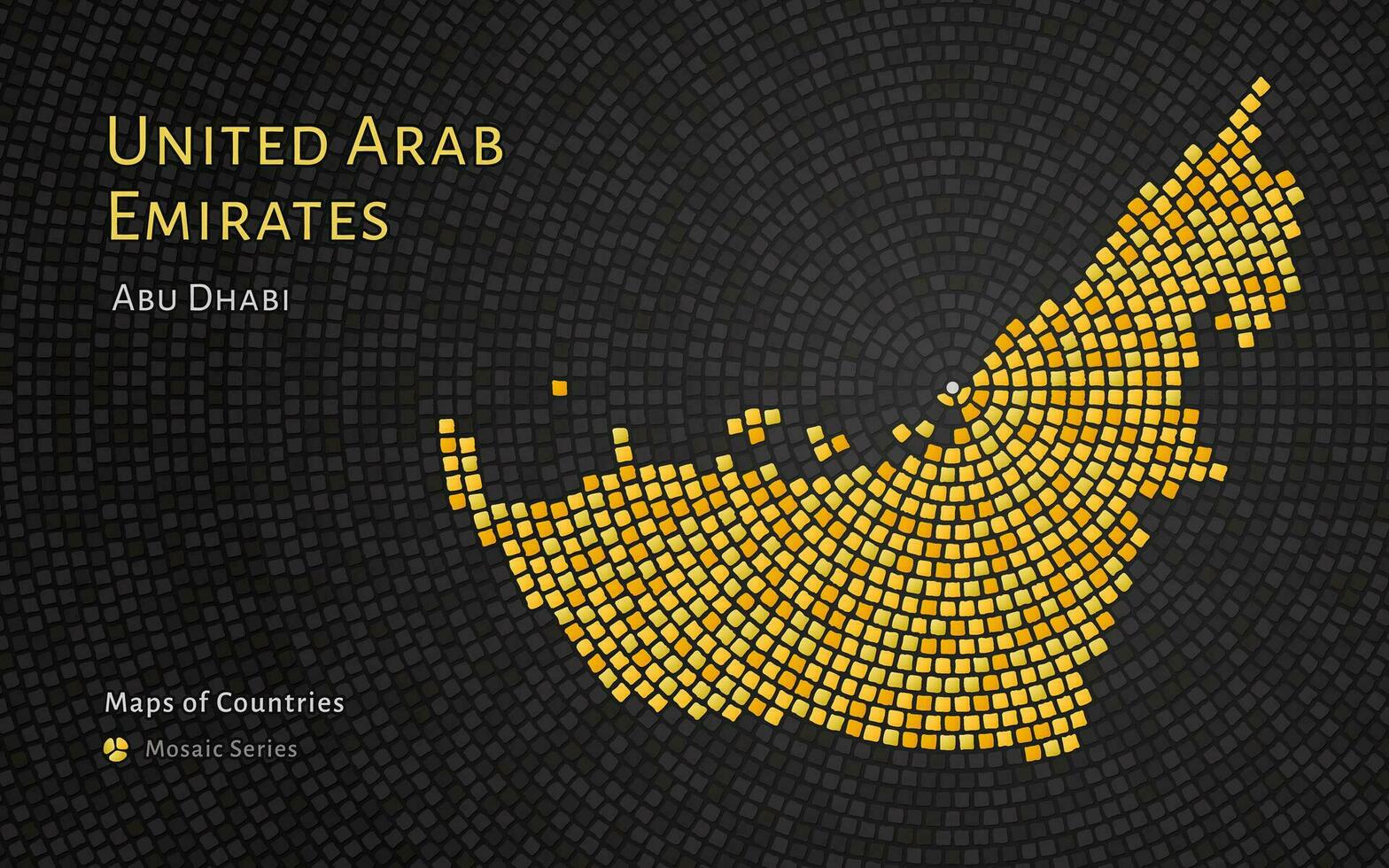 förenad arab emirates guld Karta med en huvudstad av abu dhabi visad i en mosaik- mönster vektor