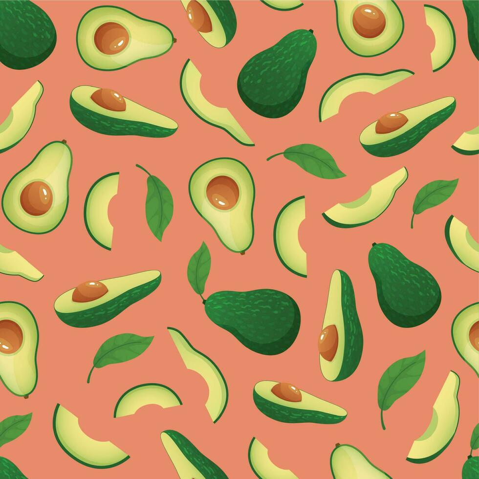 sömlös avokado mönster. diet frukt, friska naturlig mat och mogen avokado vektor illustration