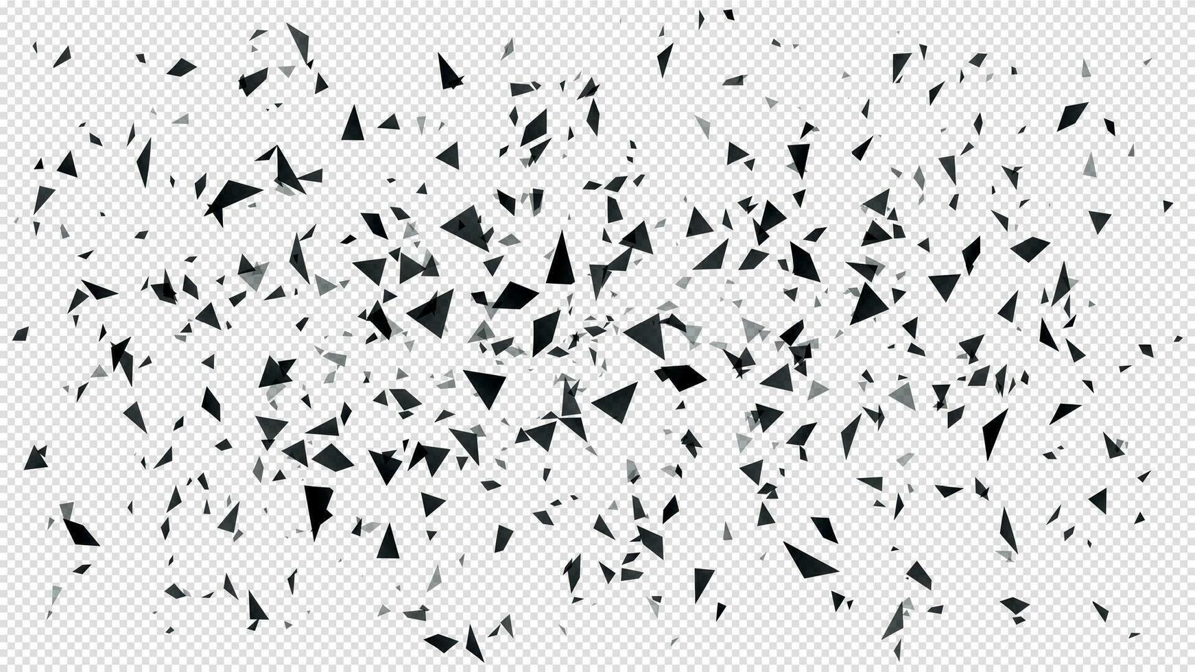 abstrakt splittras partiklar. slumpmässig flygande mörk trianglar partiklar, krossade textur och bruten bitar isolerat explosion vektor illustration