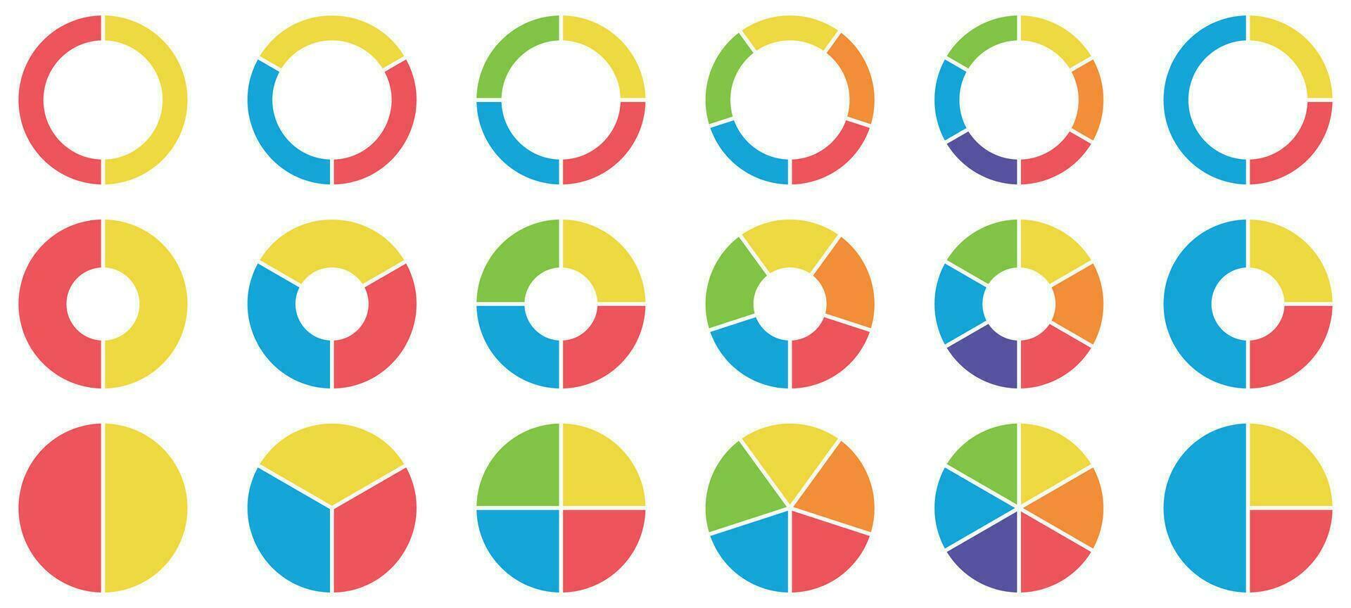 färgrik paj och munk diagram. cirkel Diagram, cirkel sektioner och runda munkar Diagram bitar. företag infographic vektor uppsättning