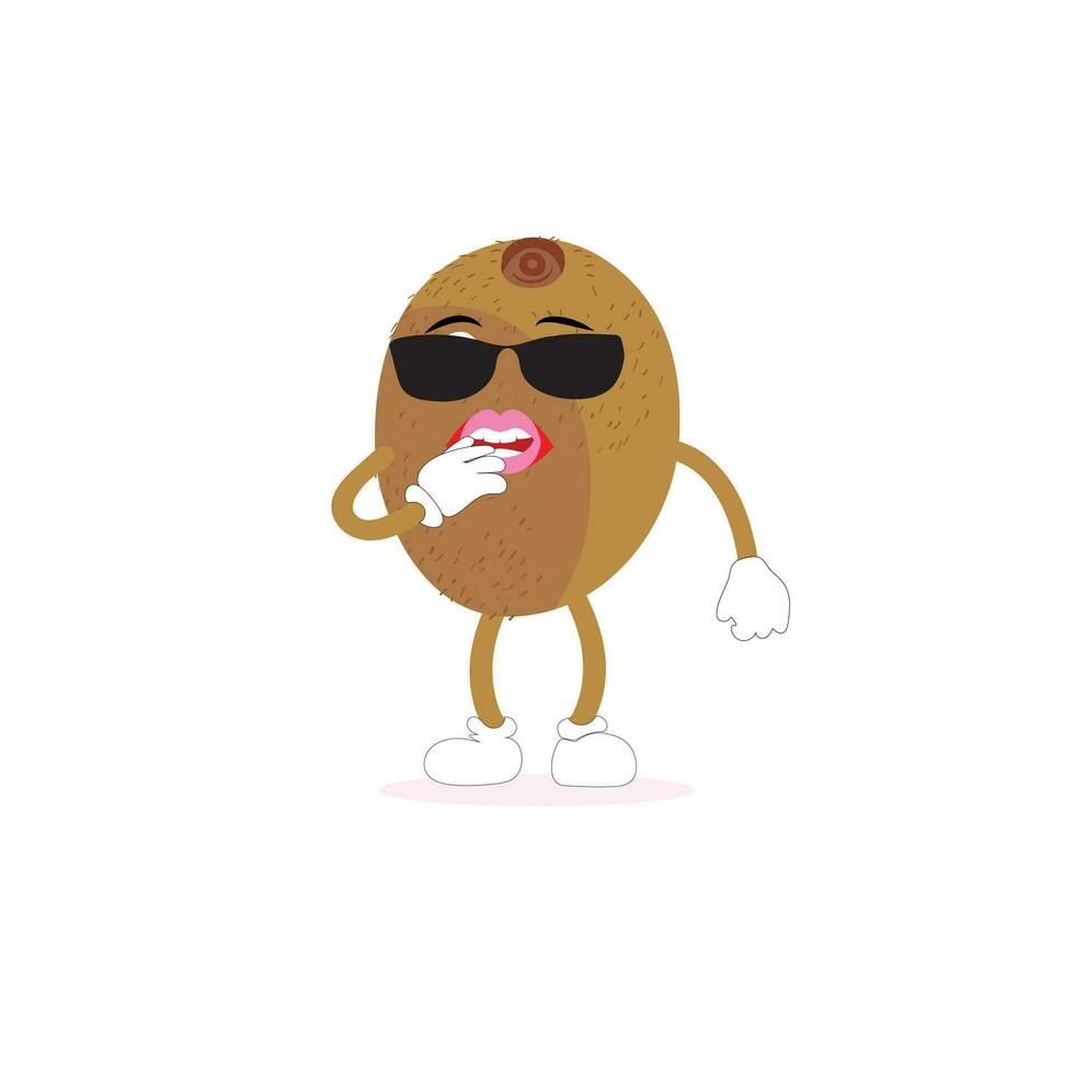 Kiwi Obst lächelt. süß Karikatur Emoticons. Emoji Symbole. Kiwi Charakter mit ein cool Gesicht und Sonnenbrille. perfekt zum Kinder, Fan-Shop und Aufkleber, Banner Beförderung vektor