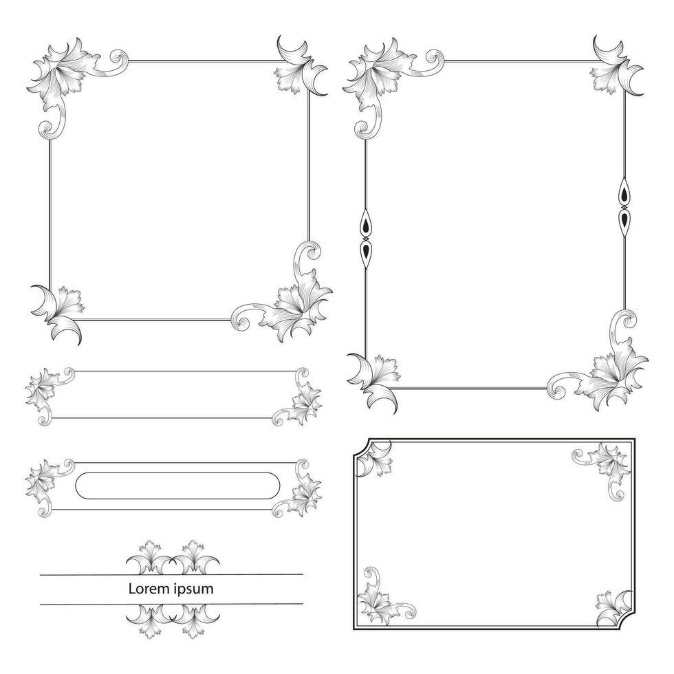 einstellen von dekorativ Jahrgang Frames und Grenzen. Blumen- Zier rahmen. kalligraphisch Rahmen und Seite Dekoration. Vektor Illustration