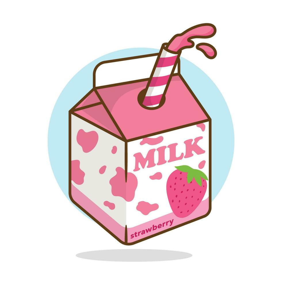 illustration vektor mjölk låda jordgubb platt design