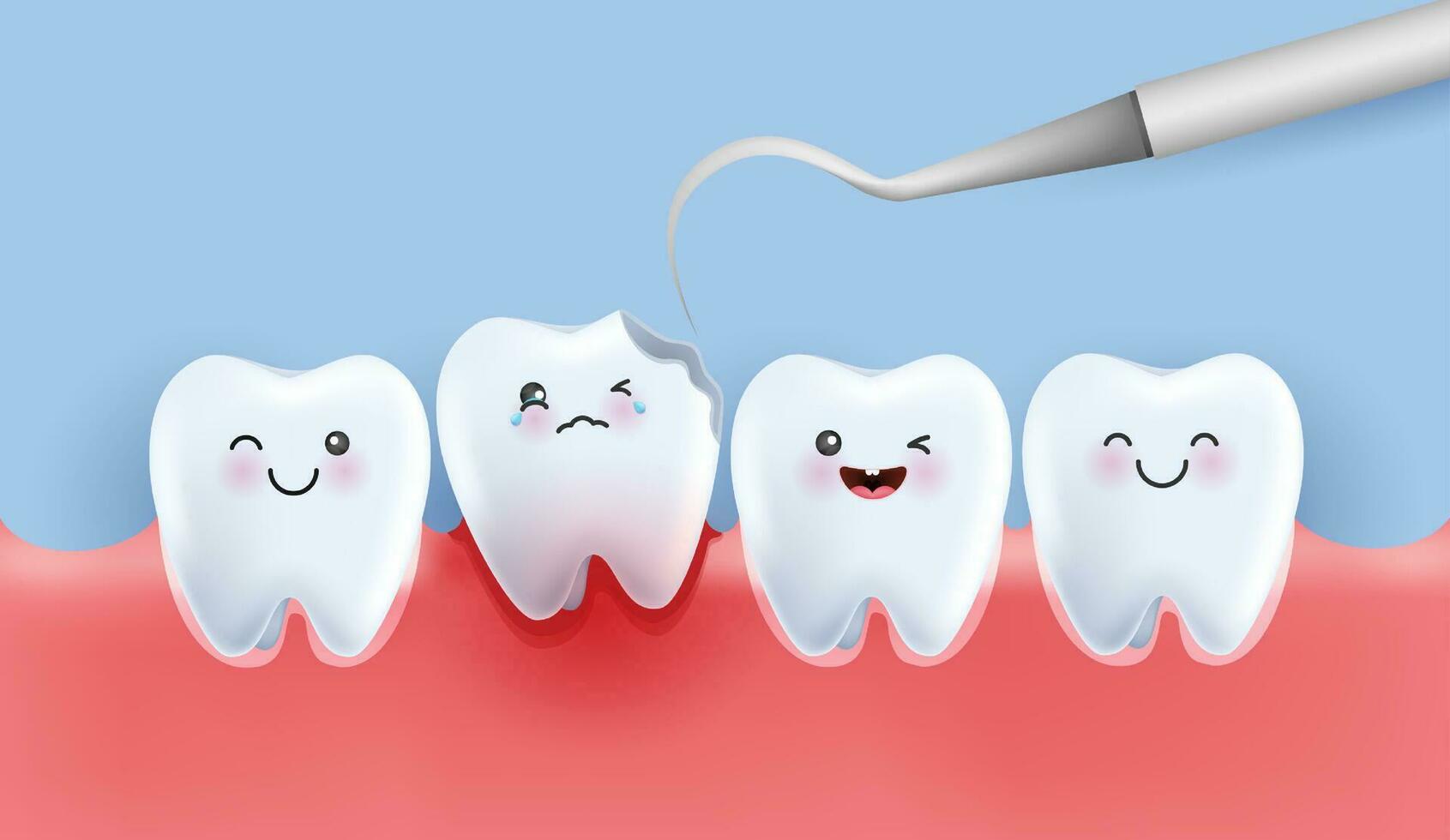 dental vård illustration uppsättning. tandläkare behandla tänder förfall till undvika smärta när tugga. tänder förfall behandling begrepp. ta bort plack, behandla tänder förfall. medicinsk appar, webbplatser och sjukhus. vektor. vektor