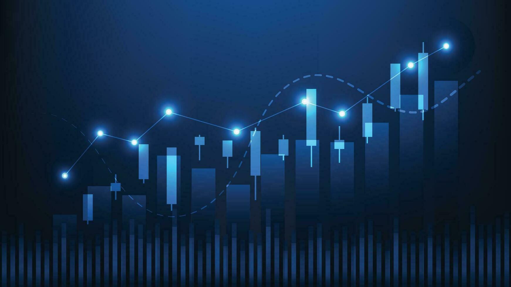 finansiell företag statistik med bar Graf och ljusstake Diagram visa stock marknadsföra pris på mörk blå bakgrund vektor