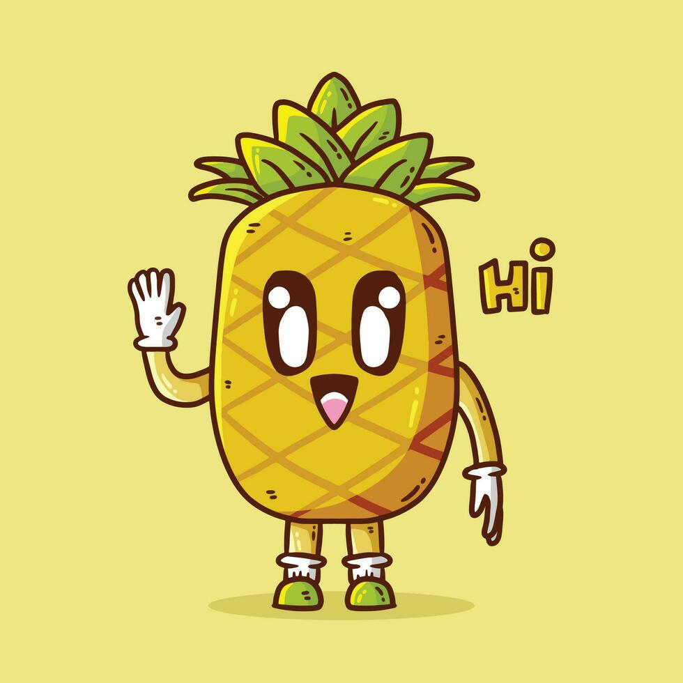 söt Lycklig ananas frukt maskot karaktär vektor tecknad serie illustration. ananas vektor tecknad serie illustration.