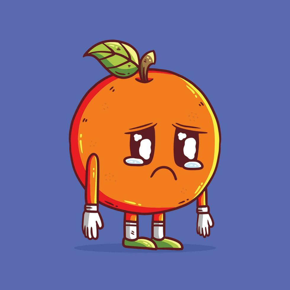 süß Karikatur Vektor Illustration von traurig Orange Obst Maskottchen. traurig Orange Obst Maskottchen Charakter. Orange Vektor