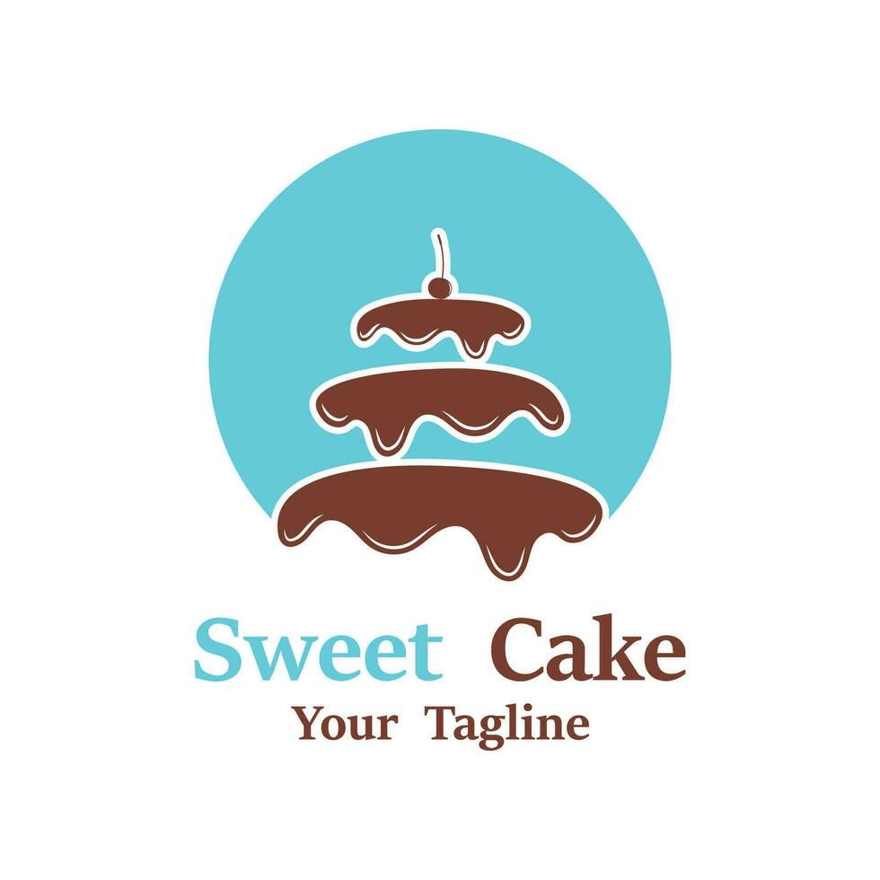 Süss Kuchen Logo. Geburtstag Kuchen Symbol mit Süss Kirschen vektor