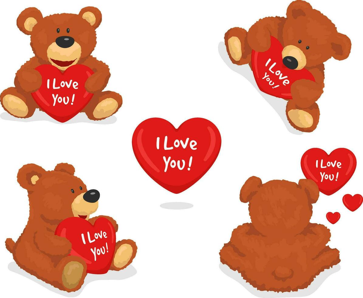 söt plysch teddy Björn med hjärta. uppsättning kärlek vektor illustration