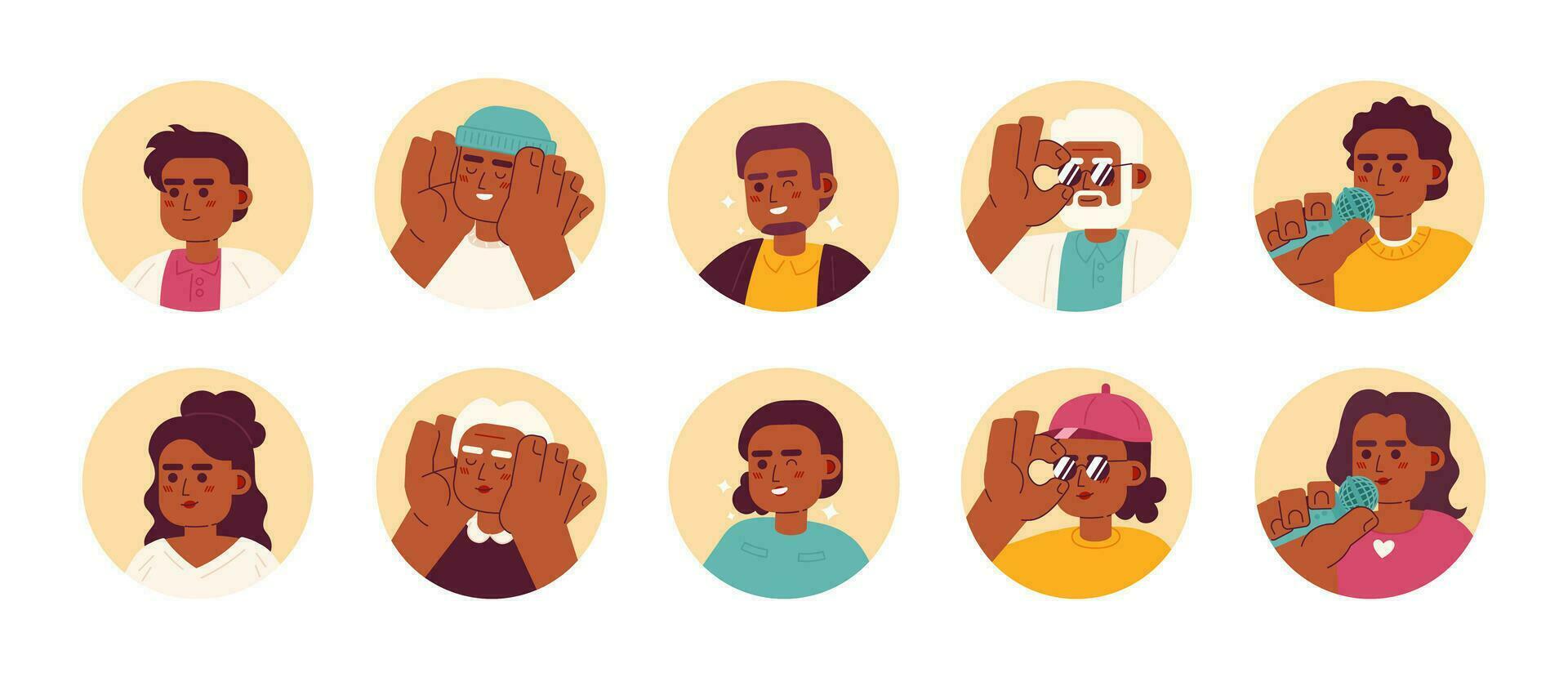 modern svart människor 2d vektor avatars illustration uppsättning. afrikan-amerikan Lycklig tecknad serie karaktär ansikten porträtt samling. glatt platt Färg användare profil bilder isolerat på vit bakgrund