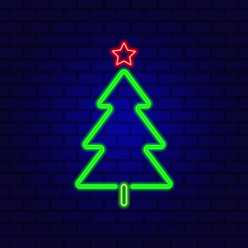Neon-stilisierter Weihnachtsbaum mit Stern vektor