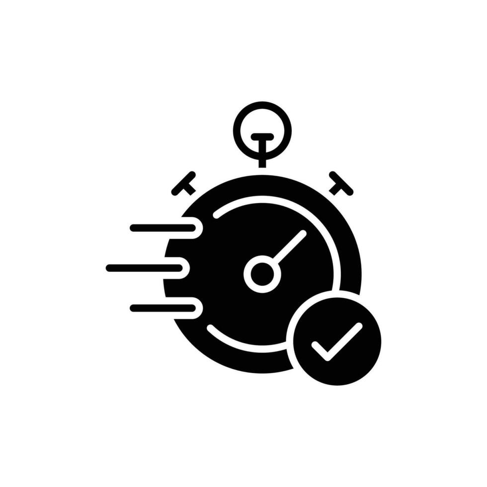 snabbt godkännande ikon. enkel fast stil. stoppur, klocka, snabbt överföra, snabb transaktion, företag begrepp. svart silhuett, glyf symbol. vektor illustration isolerat på vit bakgrund.