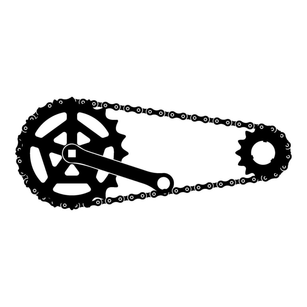 kedja cykel länk cykel motorcykel två element vevparti kugghjul kedjehjul vev längd med redskap för cykel kassett systemet cykel ikon svart Färg vektor illustration bild platt stil
