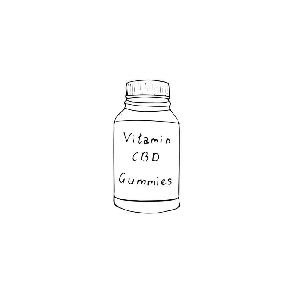 cbd vitamin gummiar. vektor illustration isolerat på en vit bakgrund. cbd vitamin i en flaska. cannabis medicinsk produkt.