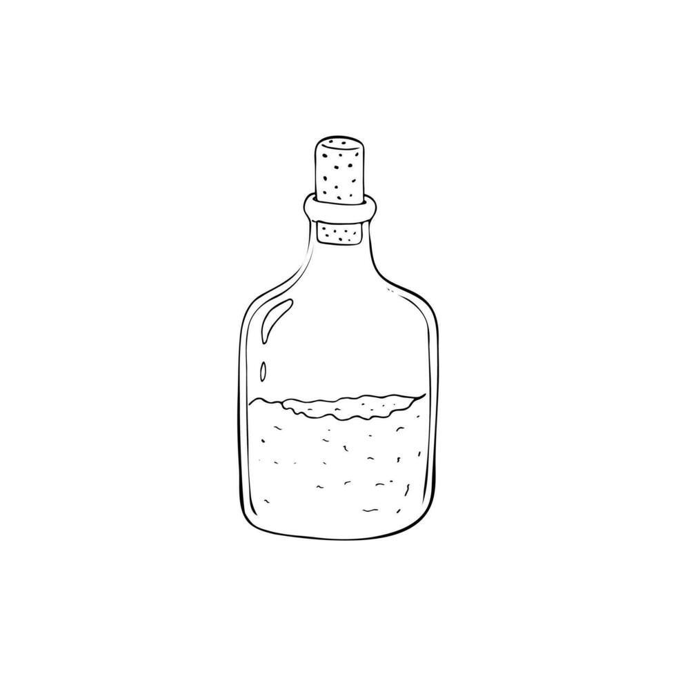 handgemalt Magie Flasche mit Sand, Hexe Flasche, Magie Trank Vektor Illustration, Halloween Trank Flasche, mystisch Gekritzel Design Element, Magie und Zauberei Gekritzel Flasche mit Sand