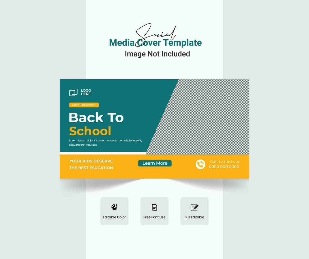 tillbaka till skola social media omslag mall, skola antagning social media omslag design. vektor