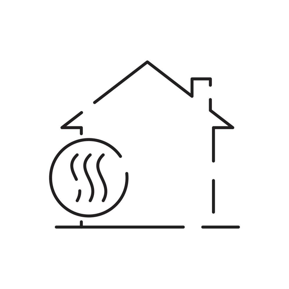 hus uppvärmning linje ikon. tunn kontur symbol. pannor, radiatorer och termostater. gas, elektrisk, fast bränsle, pellets, sol- pannor. isolerat vektor översikt illustrationer. redigerbar stroke.