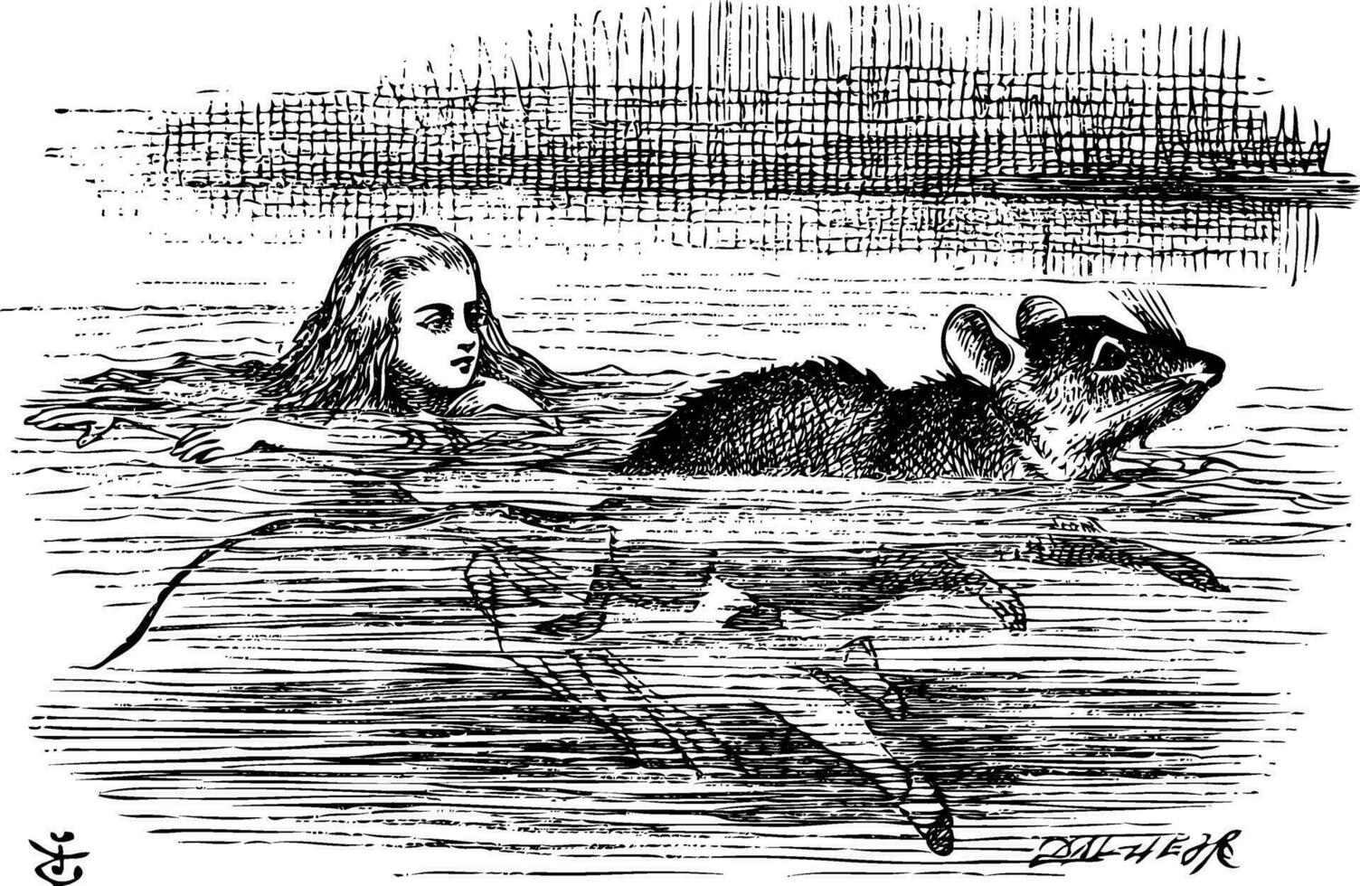 Alice Schwimmen in der Nähe von ein Maus vektor
