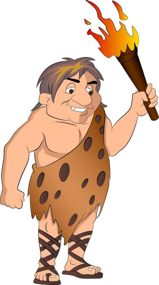 caveman innehav en fackla, illustration vektor