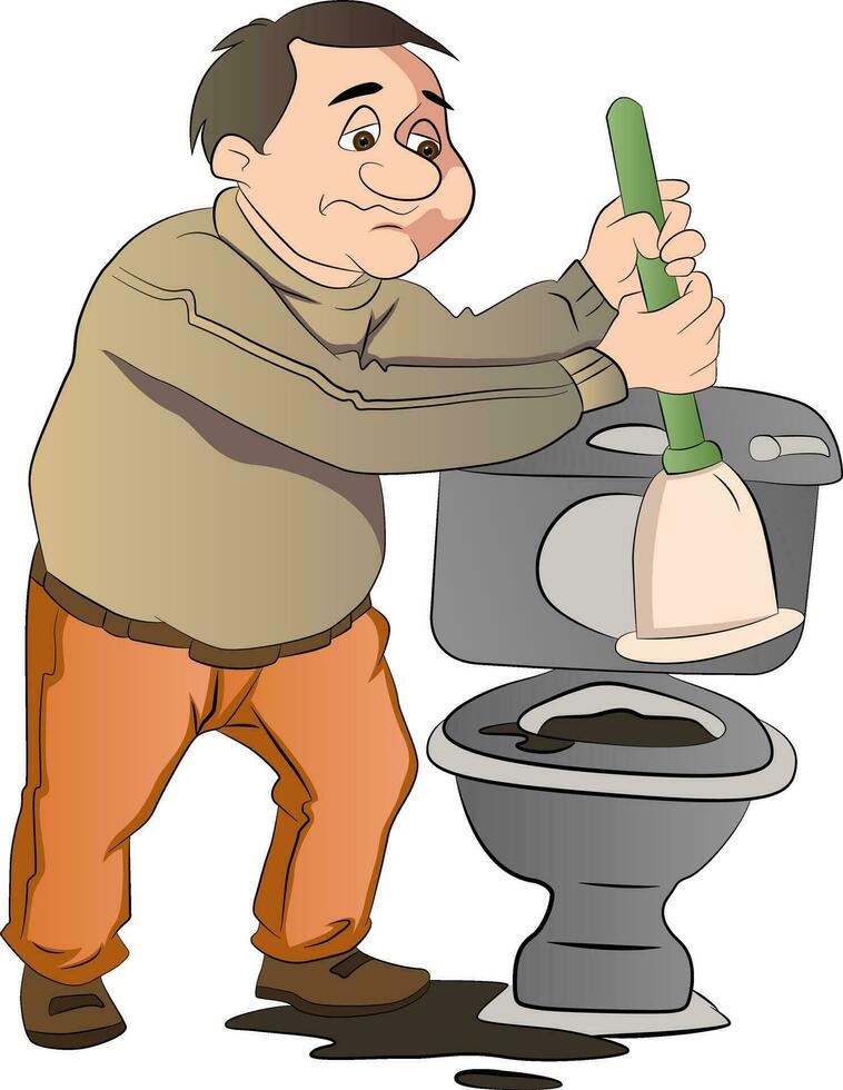 man rengöring en toalett, illustration vektor