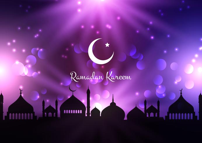 Ramadan Kareem-Hintergrund mit Moscheenschattenbildern gegen nächtlichen Himmel vektor